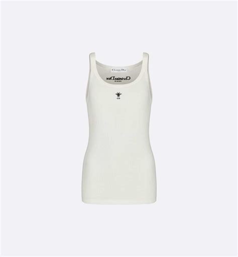 blue and white dior tank top|Dior white ribbed jersey.